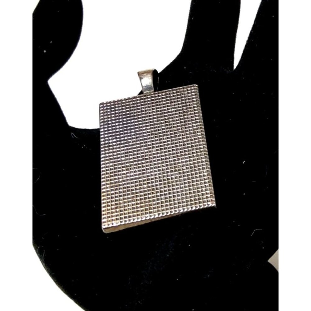 Handmade Rectangular Pendant With Abstract Purple & Blue Design In Silver-Tone F - Picture 2 of 4